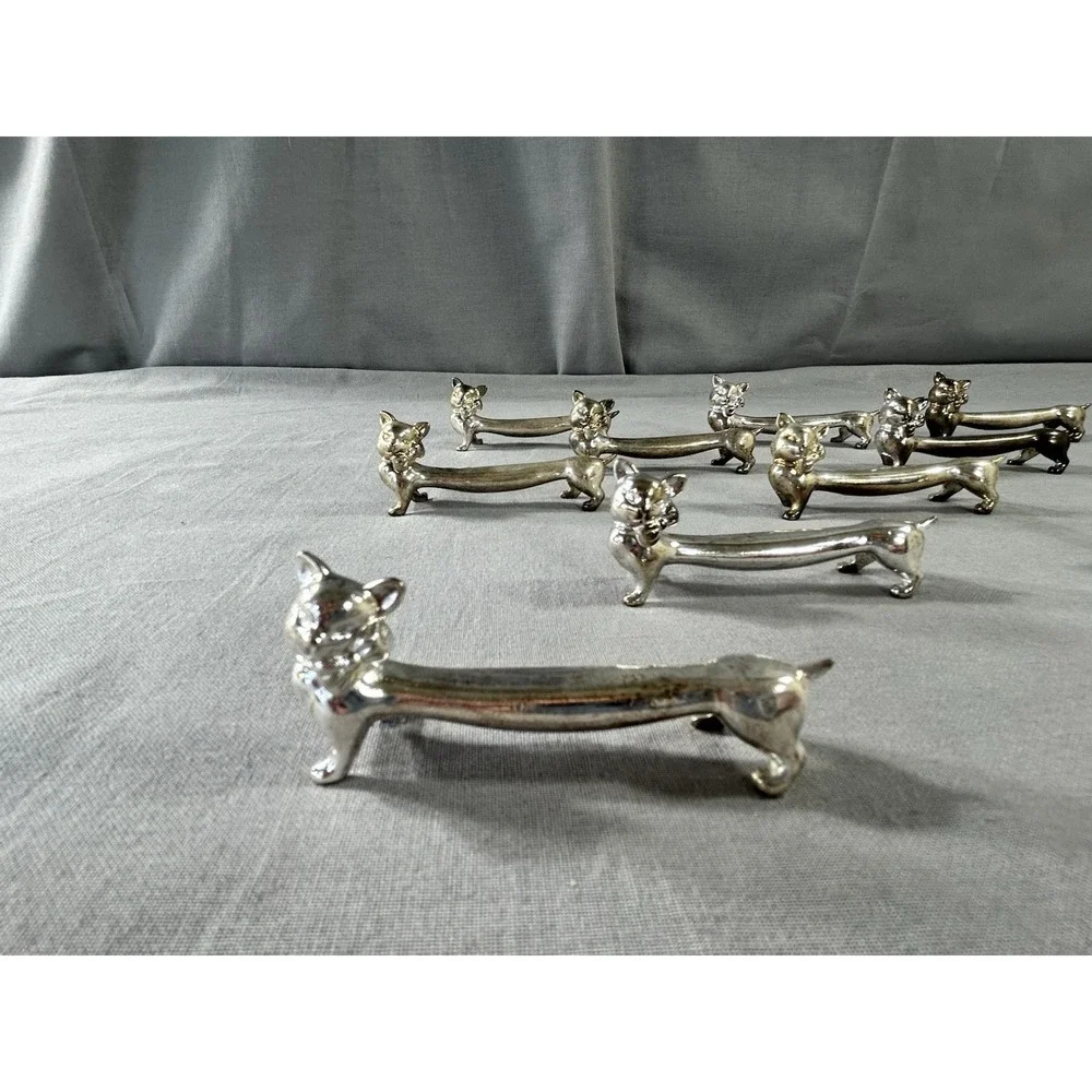 vintage silver-plated cat-shaped knife rests lot 12 Holiday Whimsical Art Deco